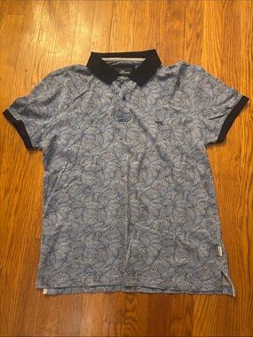 Rodd & Gunn Blue Leaf-Print Polo with Black Trim
